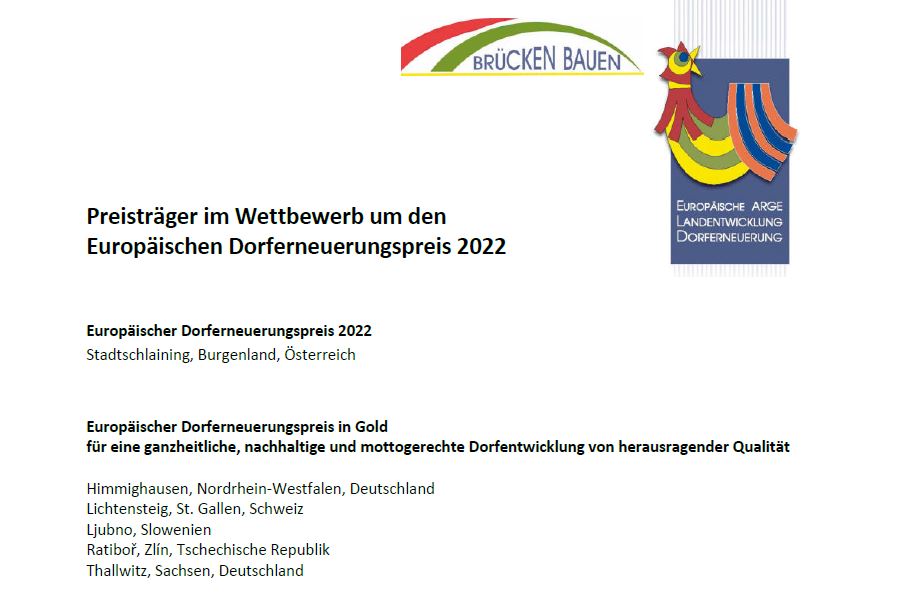 Preisträger im Wettbewerb um den Europäischen Dorferneuerungspreis 2022 © landentwicklung.org