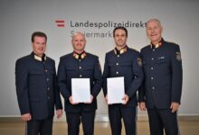 Landespolizeidirektor Gerald Ortner, Major Roman Strauß, Major Hansjörg Santner, Oberstleutnant Alfred Kronawetter © LPD Stmk/Hellinger