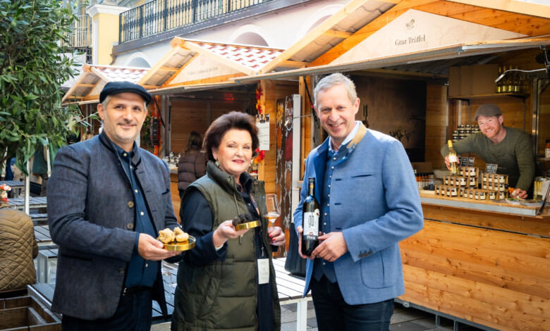 Eröffnung Trüffelmarkt 2024 - Guiseppe Perna, Waltraud Huter, Dieter Hardt Stremayr, Lorenz Kumpusch © GrazTourismus, Werner Krug