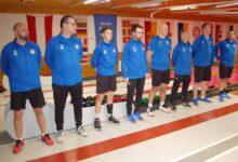 KSK Klagenfurt-Magdalensberg bei der Begrüßung Von links: Roman Leitner, Werner Rössler, Rafael Waldhauser, Martin Oberrauner, Andrej Lahovec, Dominik Konec, Patrick Geier und Mannschaftskapitän Daniel Waldhauser ©KSK Klagenfurt-Magdalensberg