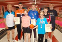 von links: LV Trainer Josef Lamprecht, Sandro Winter (Silber U-19), Lara Geier (U-15), Rafael Waldhauser (Silber U-15), Magdalena Leitner (Silber U-10), David Waldhauser (4. Platz, U-15) und LV Trainer Norbert Leitner © KSK Klagenfurt-Magdalensberg