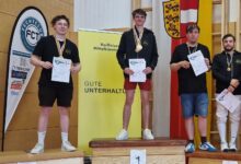 v.l.n.r: Siegerehrung mit Simon Brenner, Thiemo May, Jonas Prettenthaler, Andreas Waldherr, alle Fencing Club Villach © Fencing Club Villach