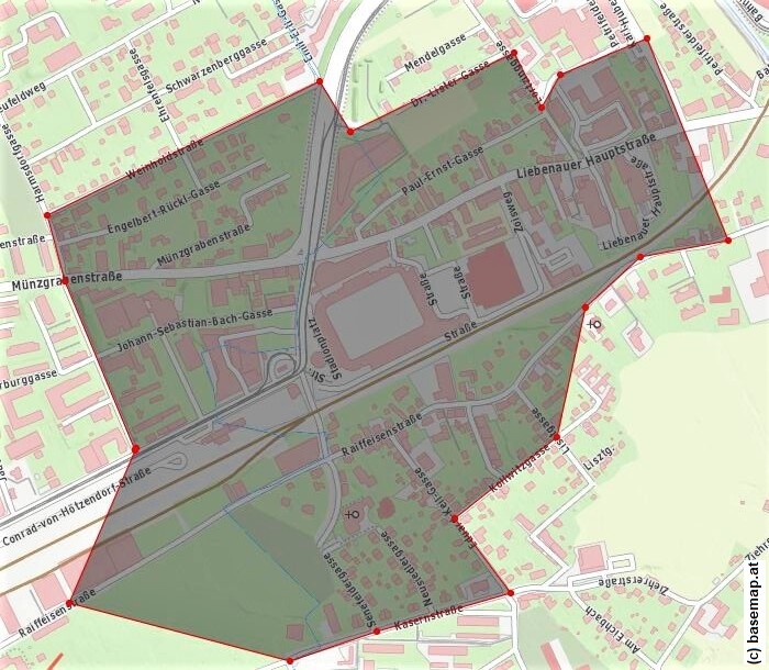 (© basemap.at) Verordneter (markierter) Sicherheitsbereich