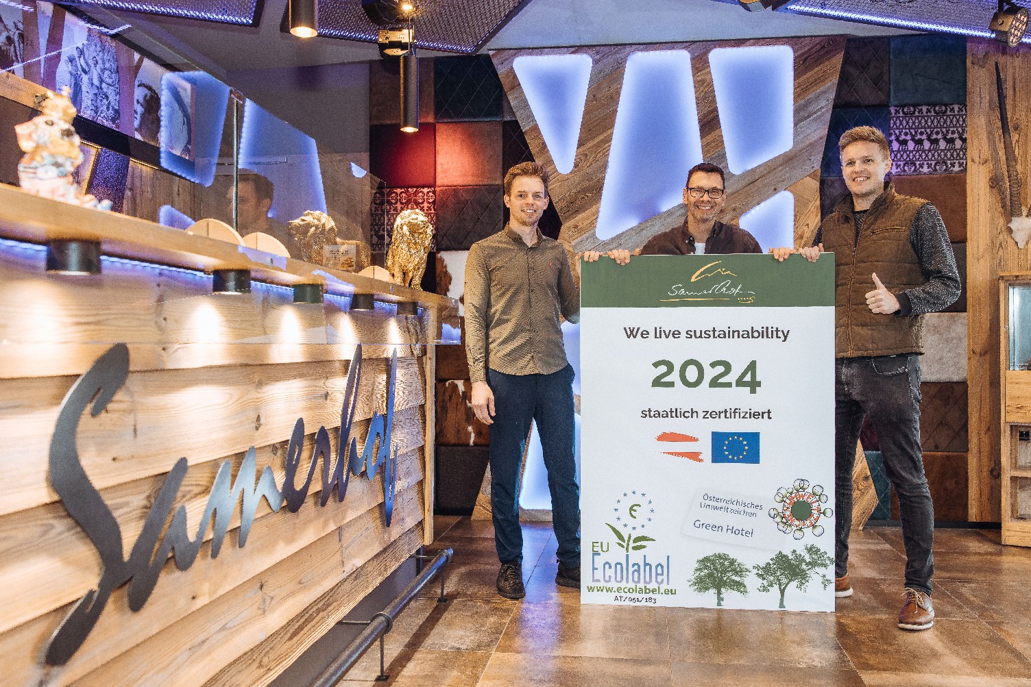 Feel-Good Manager Patrick Fritz, Geschäftsführung Christian Wassertheurer und Umweltkoordinator Christoph Kohlmayr (v.l.n.r.) © Samerhof BetriebsgmbH