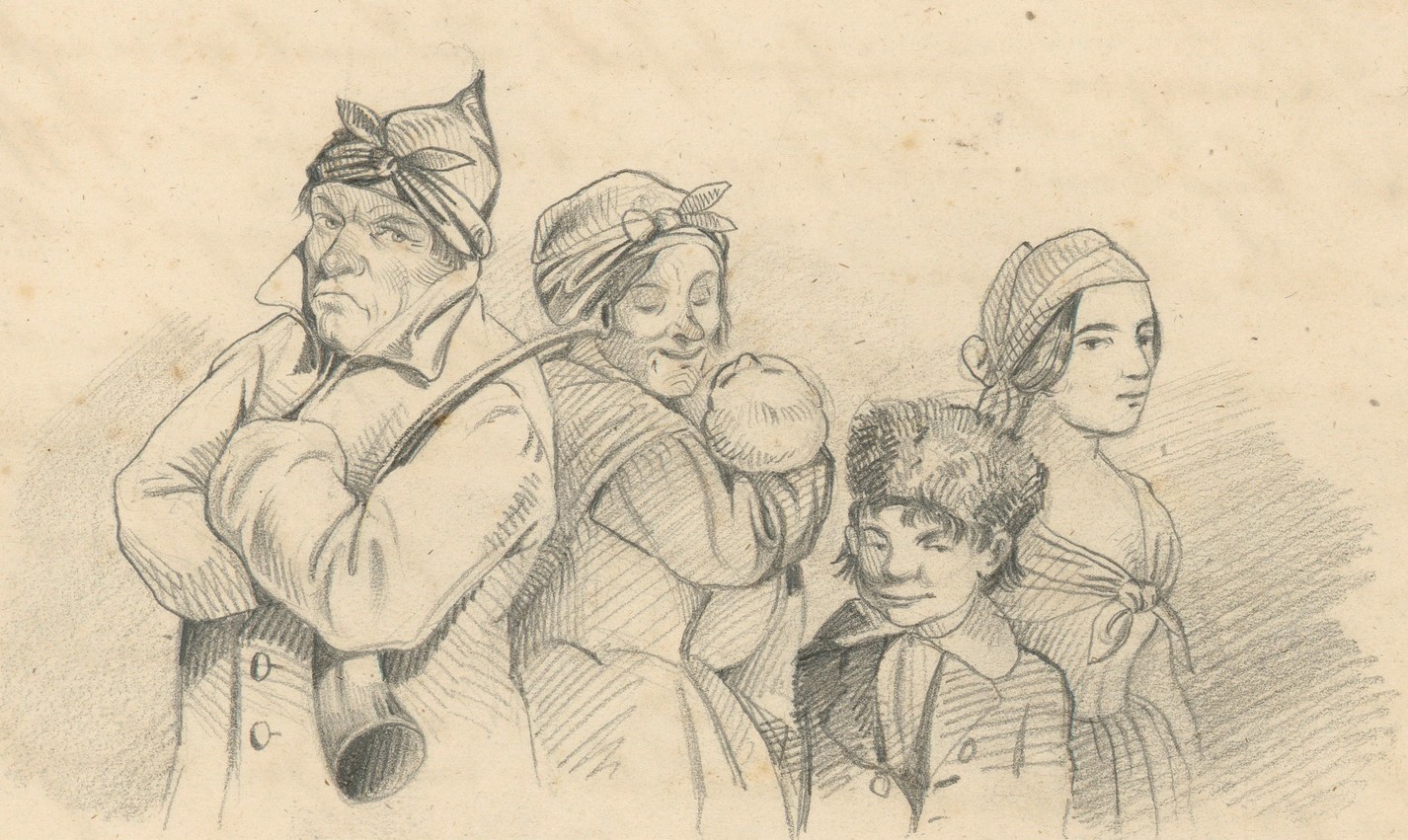 Die Familie des Türmers der Klagenfurter Stadtpfarrkirche wurde 1846 von Weitwanderer Vinzenz Porkerth gezeichnet. © Steiermärkisches Landesarchiv